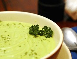 Avocado Cream with a Spicy Tomato Ice Cube