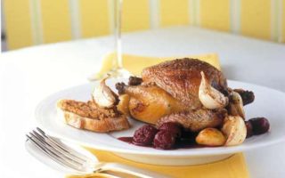 Garlic-Roasted Cornish Hens with Cherry Sauce