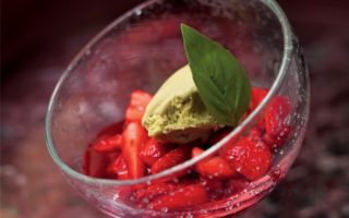Strawberries in Juice/Basil Ice Cream