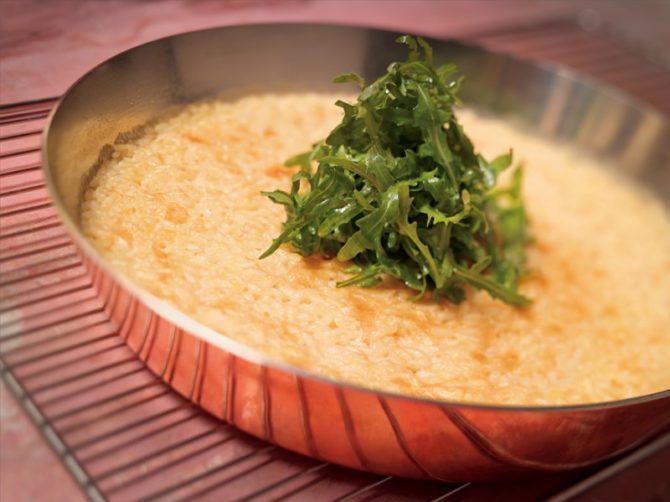 Risotto Cake with Parmesan and Rocket with Olive Oil