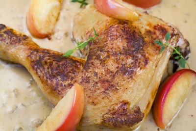 Peasant-Style Chicken with Calvados and Apple Garnish