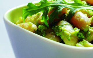 Warm Bean Salad with Walnut Arugula Pesto
