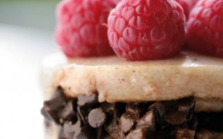 Creamy White Polenta Cakes with Chocolate Chips and Raspberries