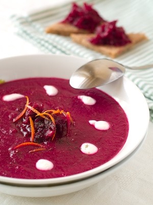 Cream of Beet Soup with Cream Clouds