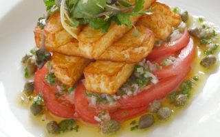 Deep-fried Haloumi Cheese, with Tomato & Onion Salad & Capers