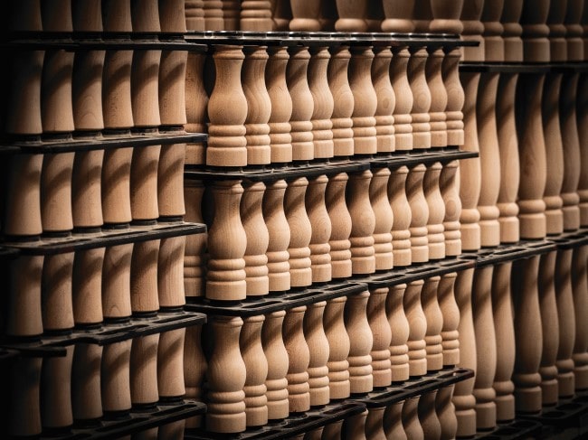 Wooden mills stacked neatly