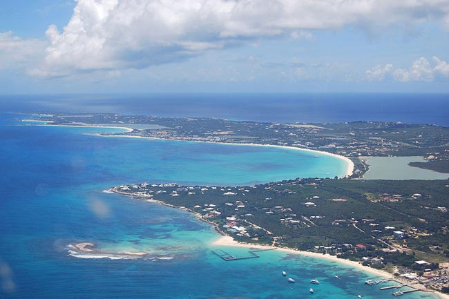 An aerial view of the western portion of the island of Anguilla