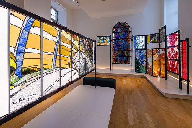 interior gallery of stained glass artwork